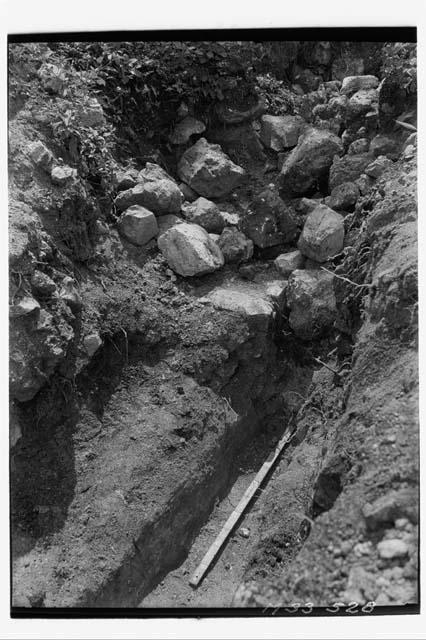 Terrrace beneath portal of north building at Monjas, photograph from west.