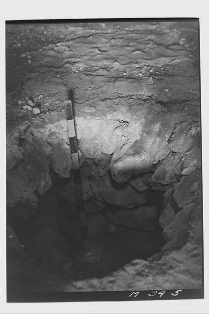 South broken end of terrace, beneath west room at Monjas, photograph from east.