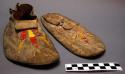 Pair of quilled Plains moccasins, possibly Sioux. Hard soles