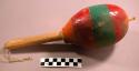 Gourd rattle - green, red, ornage stripes; large