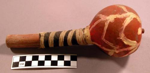 Gourd rattle, small - red with white paint decoration