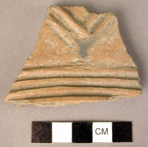 Potsherd, with band of incisions and plastique decoration below