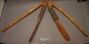 2 wooden hoes - wooden blades hafted to wooden handle