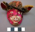 Miniature plaster mask - cerise grotesque face, green chin, white +