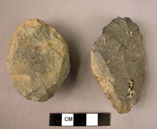 2 Small chipped stone celts made from pebbles