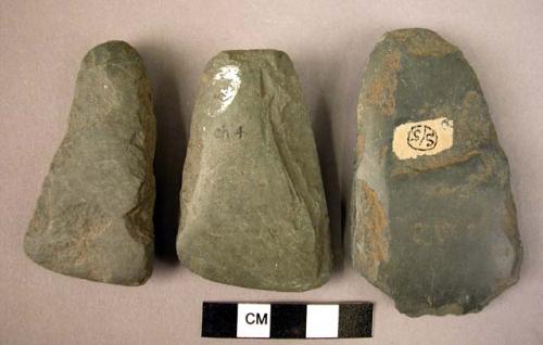 3 epidorite partially chipped & polished celts