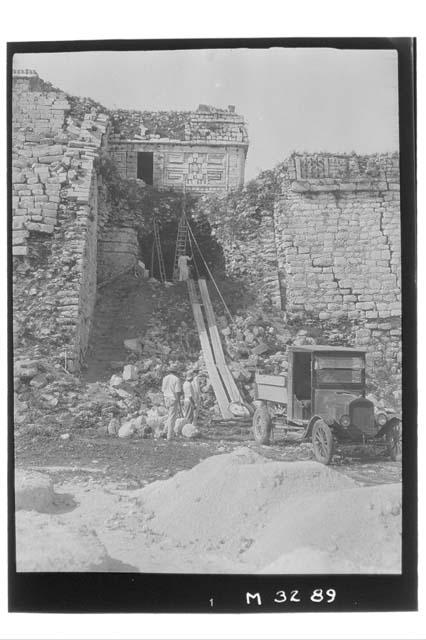 Monjas - Cave repair - Ford used in hauling Mercado capstones to cave