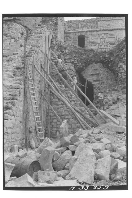 West end of Main Stairs at Monjas during repair