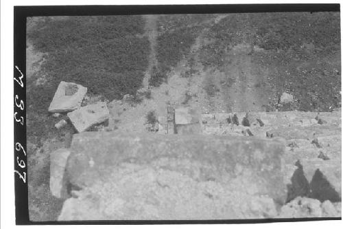 View down west coping of Main Stairs at Monjas