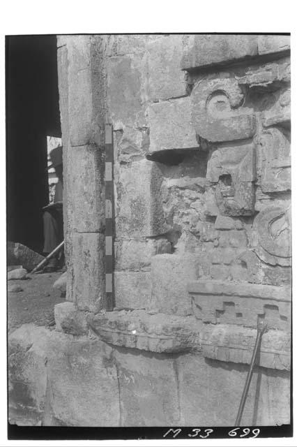 Monjas -  N side of E door E wing showing repairs set in mud Mask # 45