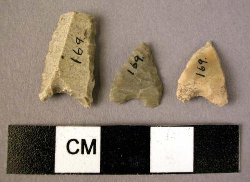 3 flint arrowheads