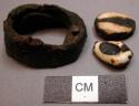 Ornament fragments, 1 organic matter & resin ring, 2 cowries w/ organic matter