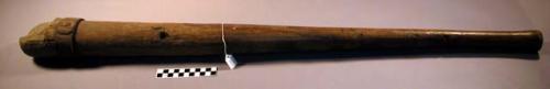 Indian pestle with wooden handle & stone end; also a wooden mortar