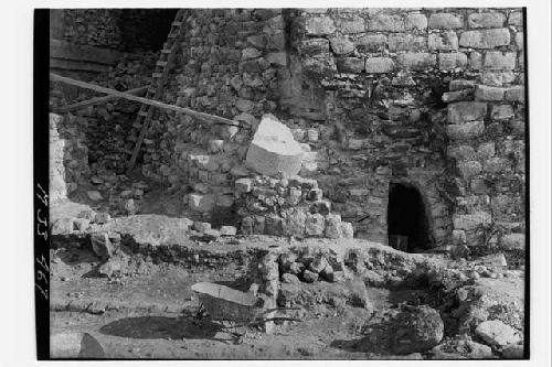 Low walls west of main stairs at Monjas, from north