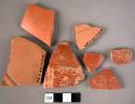 Ceramic bowl sherds, fine red ware,  incised and stamped decoration