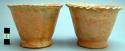 Ceramic flower pots, crimped rim, perf. platform base, orng-buff, partial glaze