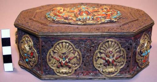 Copper and brass box with turquoise and coral