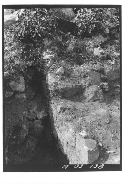 Northeast corner of main stairs and buried stair terrace at Monjas