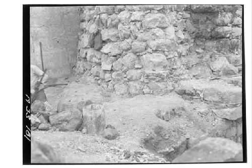 Southwest corner of Platform 3 and floor and base of buttress of Platform 4 at M