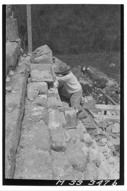 Main stair coping repair at Monjas, from east on stairs