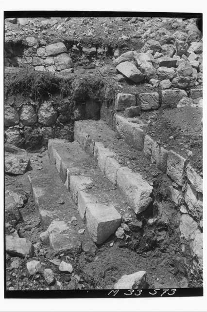 Stairs north of northwest corner at northeast terrace of Monjas.