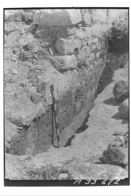 Northwest corner and west wall of main stairs to foundation at Monjas