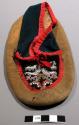 Moccasin--leaf pattern of blue, pink, white, yellow, green beads on brown velvet