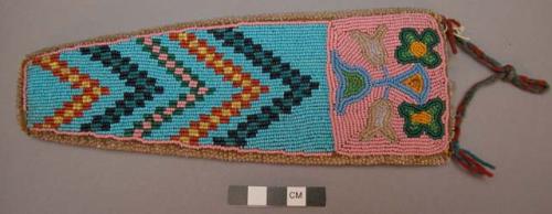 Beaded multicolored knife sheath - geometric design with floral *