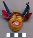 Miniature plaster mask - yellow grotesque face, white mouth & eyes, +