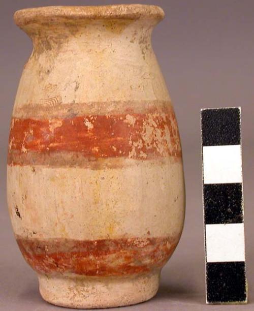 Miniature pottery jar, ring base, polychrome