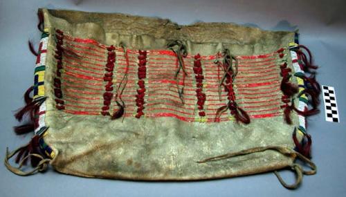 Deerskin saddle bag, bead and porcupine quill decoration