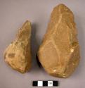 3 Crude quartzite , much-rolled, pebble-butted hand axes