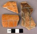 Rim sherds (3) Orange ware.  Incised.