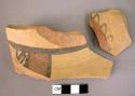 Neck potsherd; potsherd - matt painted polychrome on yellow minyan