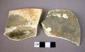 Six sherds ( three are rim sherds) of a plate or shallow bowl, ceramic. 8.4 x 6