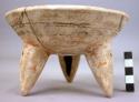 Small restored polychrome pottery tripod bowl and 1 sherd