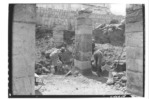 Northwest Colonnade of the Temple of Warriors during excavation