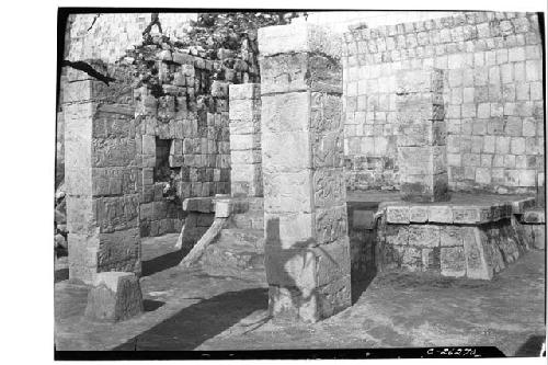 Sculptured and painted dais at the Temple of Warriors