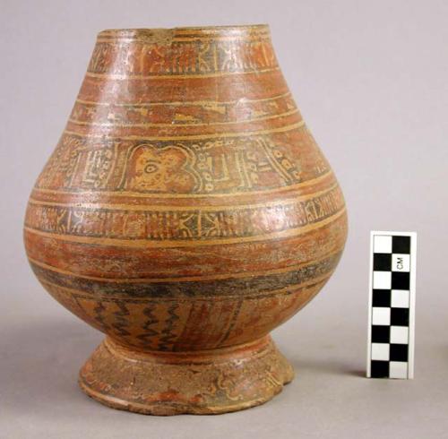 Papagayo Polychrome pottery ring base jar