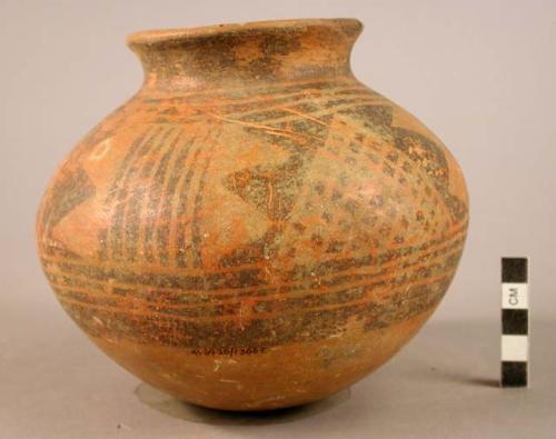 Large pottery jar with constricted neck - negative painted