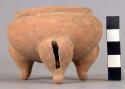 Small wide-mouthed tripod pottery jar with rattle legs - Armadillo ware