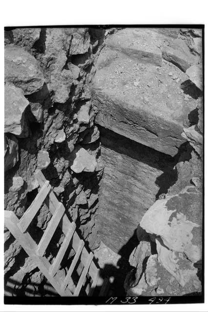 Pit at northeast corner with face of Platform 3 at the second story of Monjas.