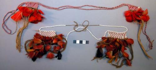 Men's bead and feather belt ornaments