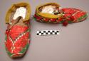 Quilled and beaded moccasins, probably Sioux. Hard soles, soft uppers. Lazystitc