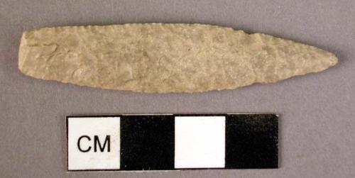 Lanceolate projectile point of flint; bifacially worked.