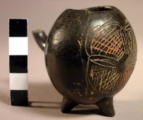 Miniature pottery vessels. incised black glaze.