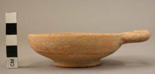 Small red and buff ring-based pottery dish- handle