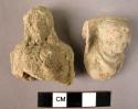 2 fragments of pottery human figurines - head and part of torso