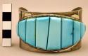 Cuff bracelet, silver band set with large, flat rectangular turquoise pieces