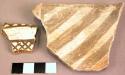 Ceramic rim & body sherds, brown on white linear & geometric designs